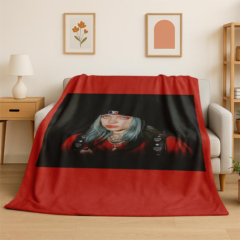 3D Billie Eilish Singer Star Flannel Blanket Soft Warm Throw Blanket for Bedroom Living Room Bed Travel Camping Picnic Gift