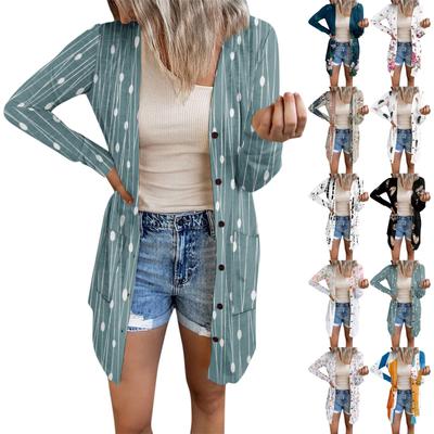 Женская модная повседневная куртка с длинными рукавами и принтом средней длины, кардиган на пуговицах, пальто