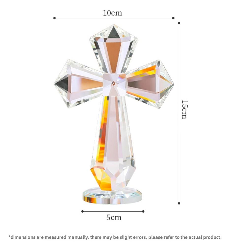 Hand-Carved Crystal Cross 360° Faceted Design Standing Ornament Spiritual Gift Christians AB Color Crystal Religious Figurine