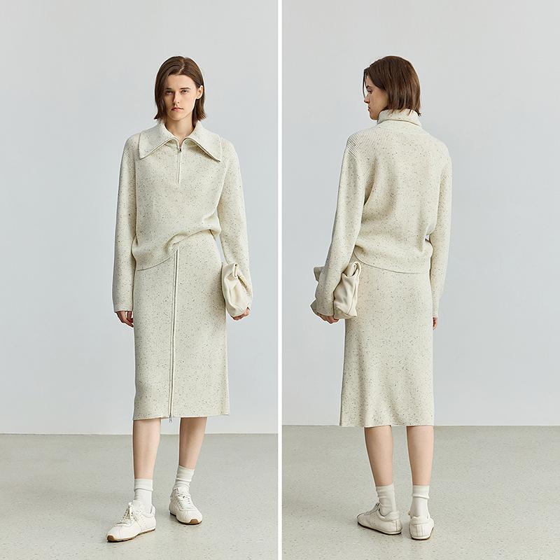 LILY minimalist zipper off white midi skirt