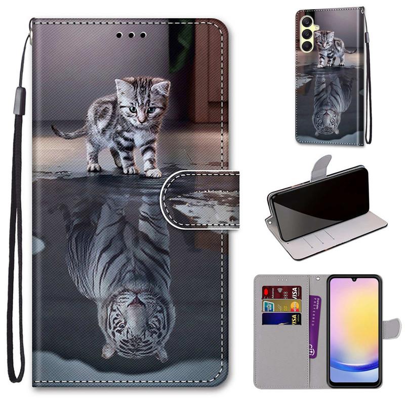 For Redmi Note 14 13 12 Pro Xiaomi 13T 12T Samsung S25 S24 A16 A15 A14 iPhone PU Leather Card Holder Flowers Animals Flip Wallet Kickstand Phone Case