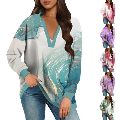 Женские свободные толстовки осенние топы с длинным рукавом V-образным вырезом повседневный пуловер с принтом топ милая повседневная одежда