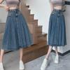 2023 Весна/Осень Ретро Плиссированная Женская Джинсовая Юбка А-силуэта С Завышенной Талией и Молнией