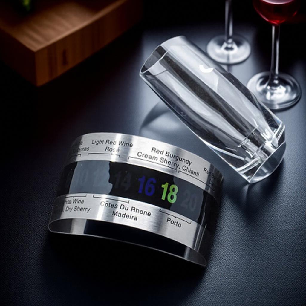 Stainless Steel Wine Thermometer Clip LCD Display Bar Tool for Champagne and Wine Temperature 4 To 24 Degrees Celsius
