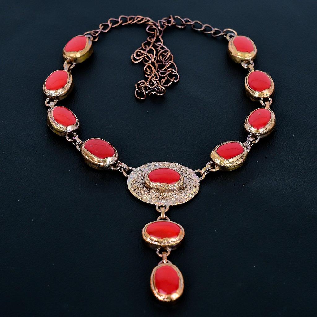 Колье из красного коралла ручной работы, ожерелье с гальванопокрытием медью, антикварные украшения, ожерелье с регулируемой цепочкой, подарок на помолвку