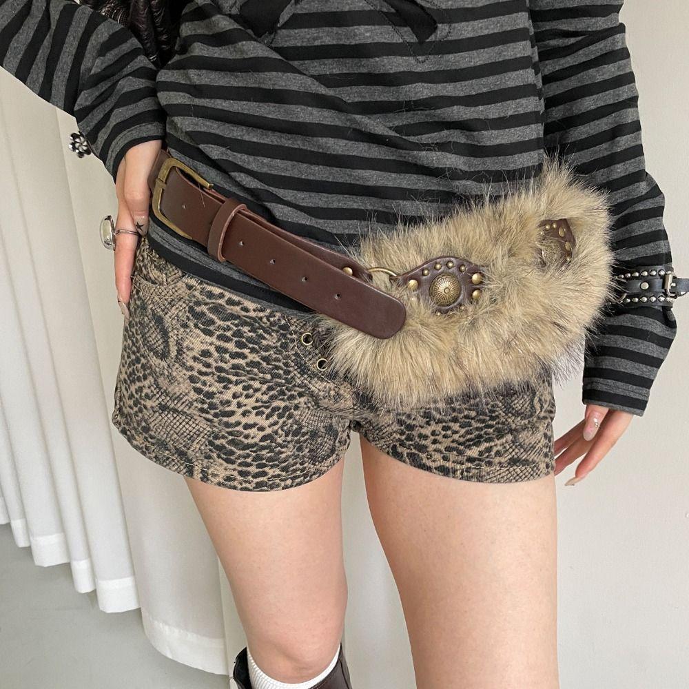 PU Leather Leather Fur Belt Spicy Girl Style Y2K Waistband Fashion Plush Belt  Female/Girls