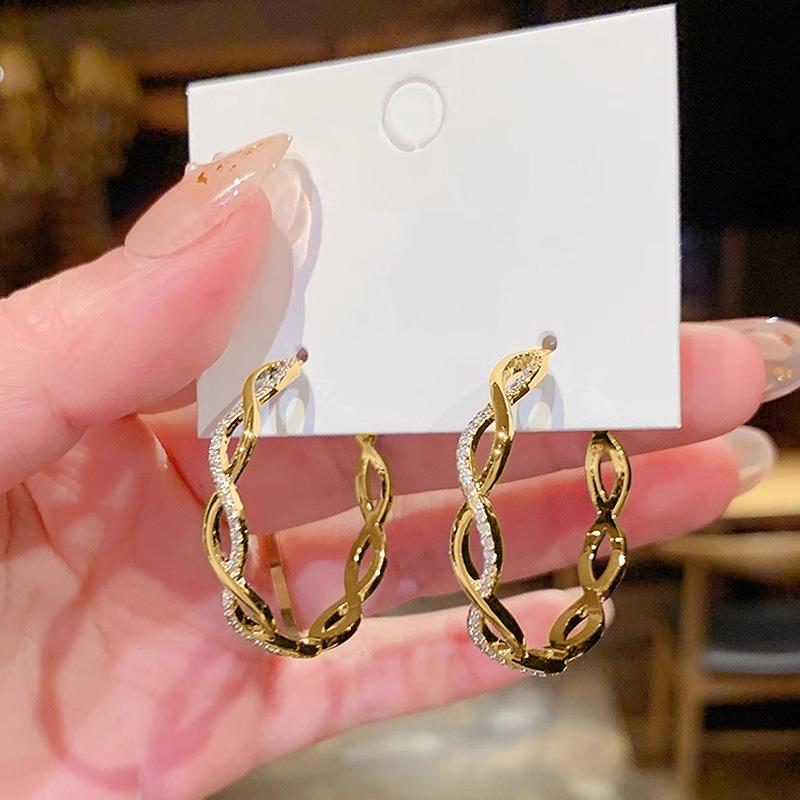 Huitan Twist Hoop Earrings for Women Daily Wear Statement Circle Earrings Metal  Color/Gold Color Luxury Trendy Jewelry