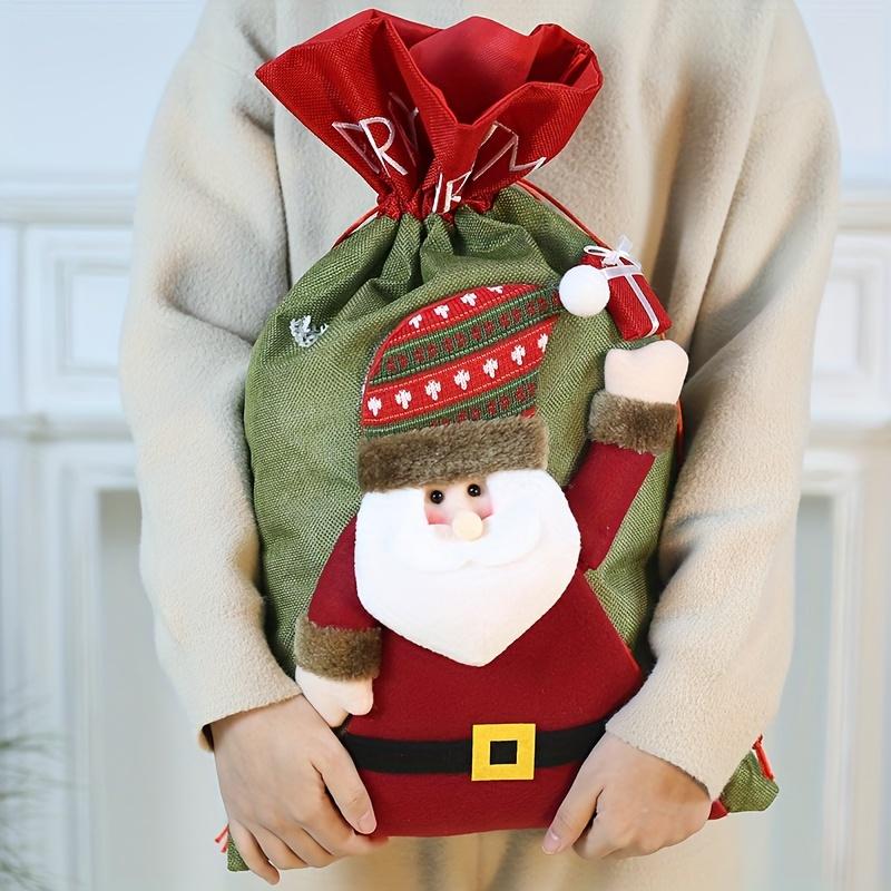 1pc Large Three-Dimensional Christmas Gift Bag, Santa Claus Bag, Snowman Bag, Party Pack, Santa Canvas Drawstring Backpack, Christmas Decoration Props