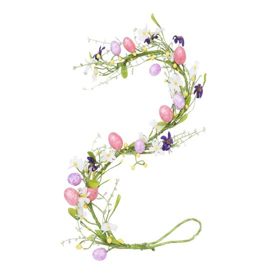 Easter Garland Artificial Floral Spring Garland with Foam Eggs Flowers for Mantle Fireplace Easter Party Indoor Outdoor Decoration