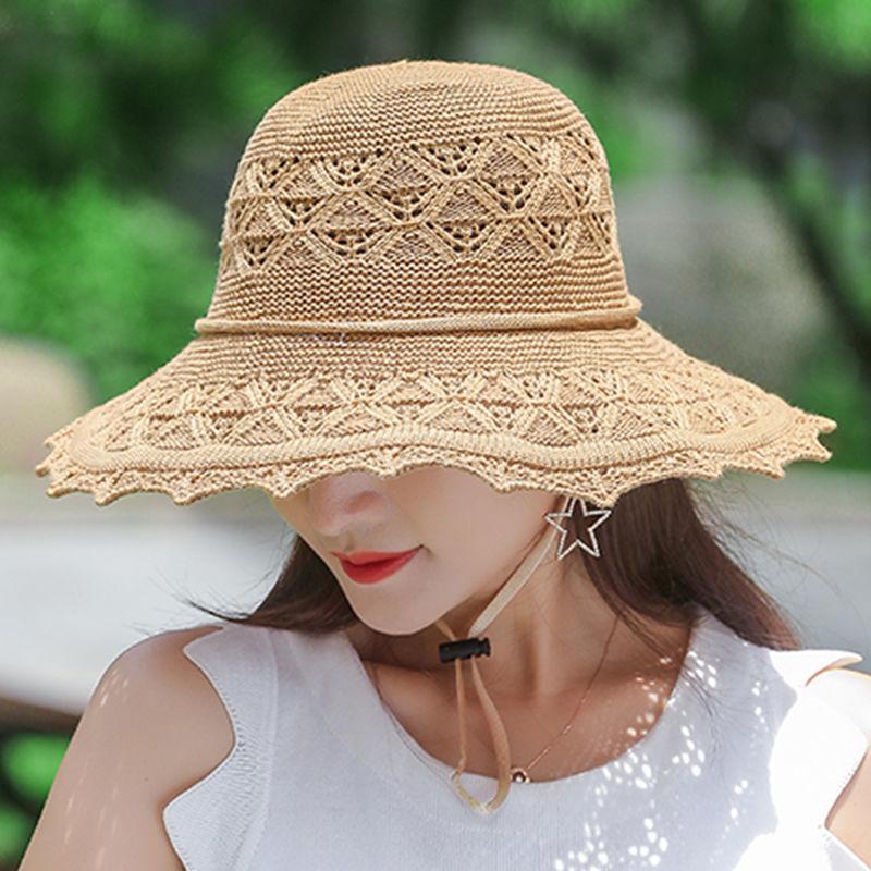 Summer Foldable Hats for Women Korean Large Brim Sun Protection Hats Vacation Travel Seaside Cool Hats
