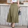 Women Casual A-line Skirts Solid Color Loose High Elastic Cotton Long Skirts