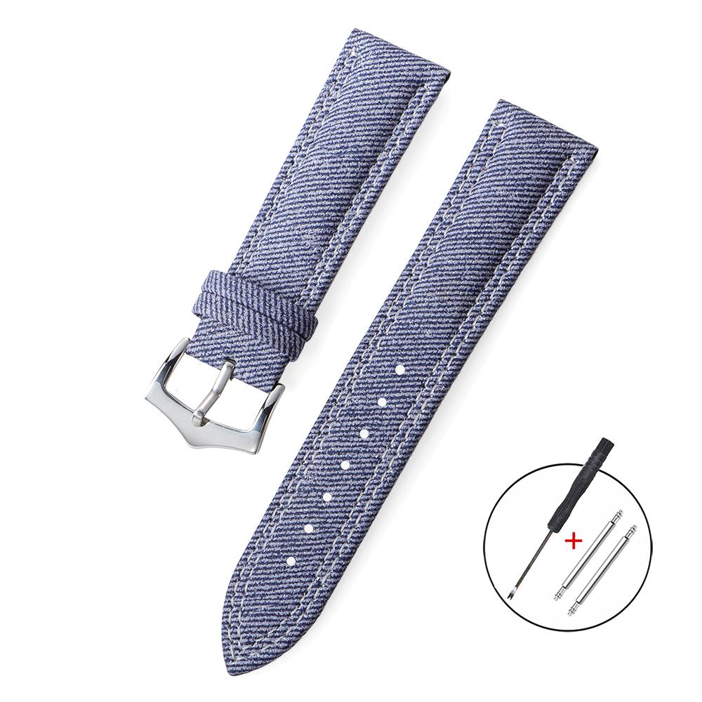 Джинсовый парусиновый+кожаный ремешок для часов 18мм 20мм 22мм для браслета Seiko Прочные мягкие холщовые модные ремешки для мужчин женщин браслет
