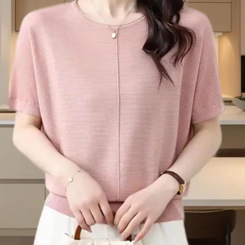 Женский светло-зеленый вязаный топ с круглым вырезом, короткий рукав, рукав летучая мышь, повседневная свободная блузка