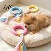 Daily Interactive Play Accessories Dog Tug-of-War Toy Rubber Ring with Braided Cloth Strips Durable Chew Toys Toy for Small to Medium Dogs,