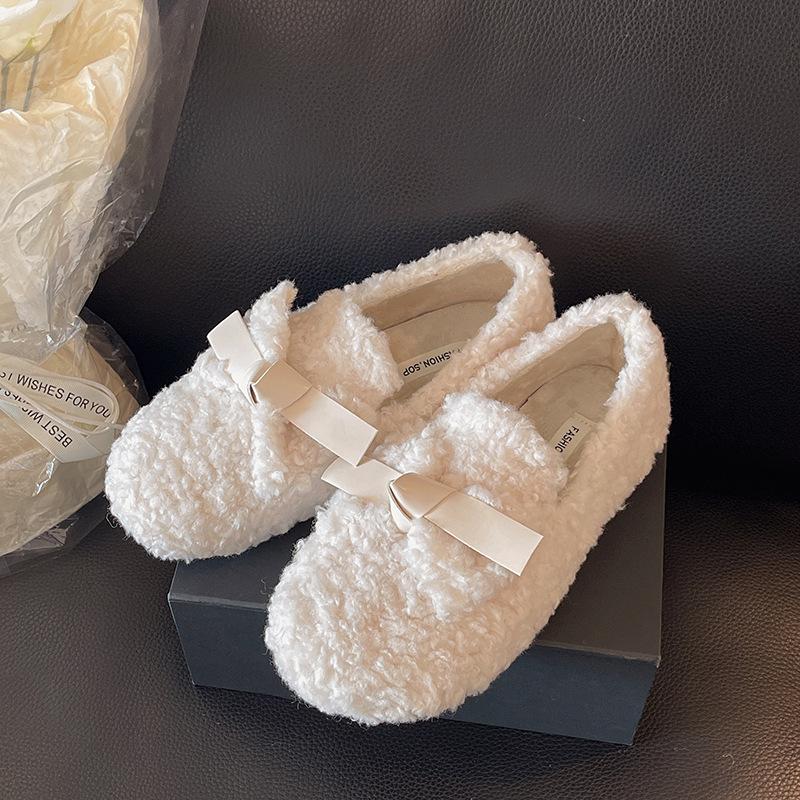 Интернет-знаменитость фея ветер пушистые туфли женская обувь осень-зима 2025 новая однопедальная теплая хлопковая обувь из овечьей шерсти