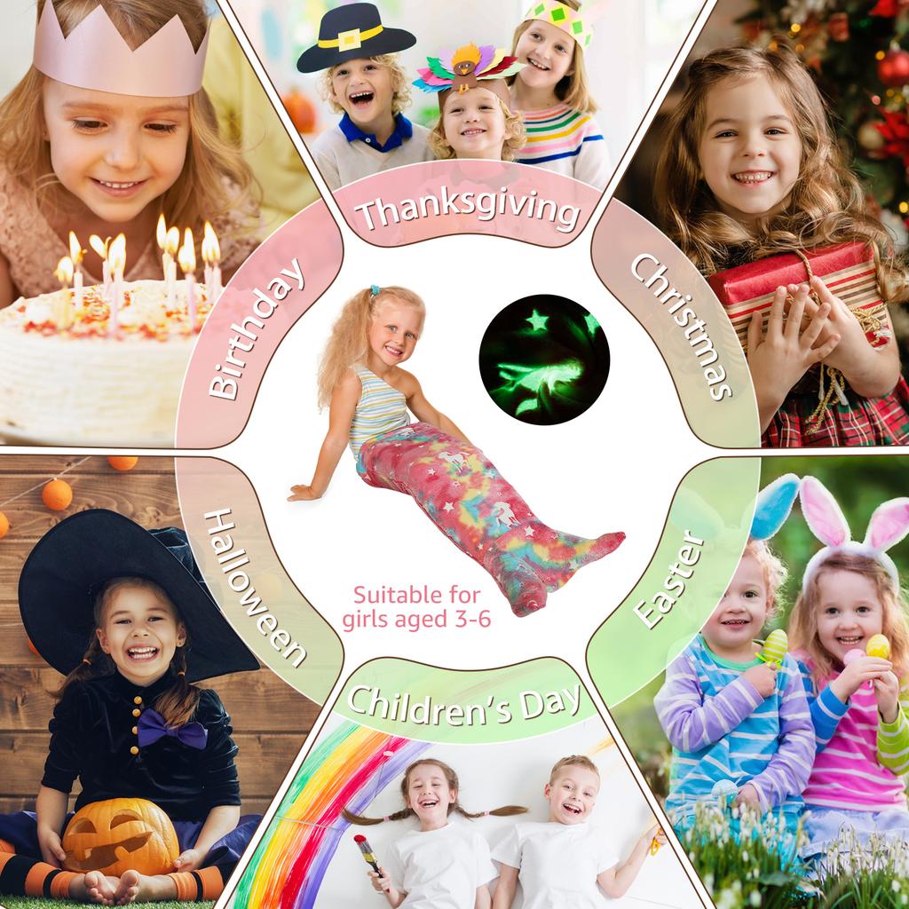 Flannel Mermaid Sleeping Bag Super Soft Luminous Mermaid Blanket Flannel Girls Mermaid Tail Blanket Gifts for Girls 3 to 6 Years