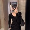 White Sweater Women's Bottoming Shirt Spring, Autumn and Winter New V-neck Versatile Slim-fitting and Thin Inner Long-sleeved Knitted Sweater Top
