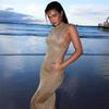 Female Cover Up Maxi Dress Mesh See-Through Split Fashion Long Sleeve Slim Sexy Beach Cover Up Dress For Women New