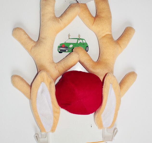 Plush Reindeer Antlers & Nose Car Decoration – Christmas Set, 43.5cm, Universal Fit