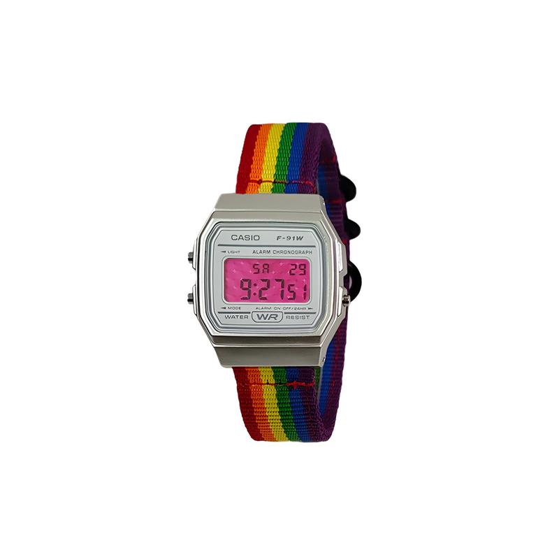 Casio Индивидуальные часы модифицированная серия черный корпус из смолы водостойкие F-91WG-9 модифицированные-Змеиный Ни Кварцевые F-91WG-Цветной Ремешок БаБаби Разделитель Цифровой циферблат
