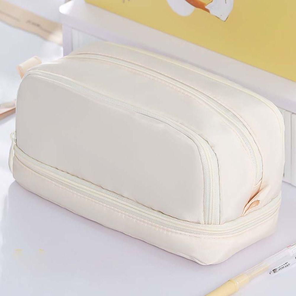 Large-Capacity 4 Compartments Pencil Case Minimalist Portable Handle Storage Pouch Student