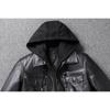 Chinese Size Removable Hooded Leather Jacket Men Genuine Cowhide Leather Coat Slim Biker Clothing Mens Coat Winter Veste Cuire Homme