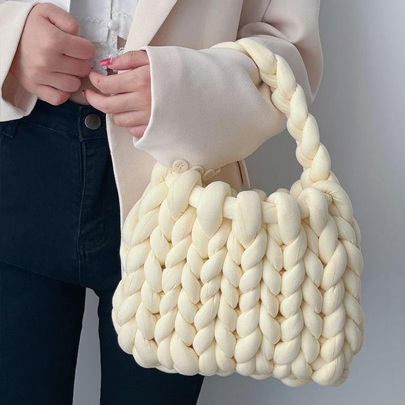 Ladies Casual Hand-woven Shopping Totes Fashion Soft Shoulder Handbag Homemade Crochet Bucket Bag Knitted Underarm Bags MIT