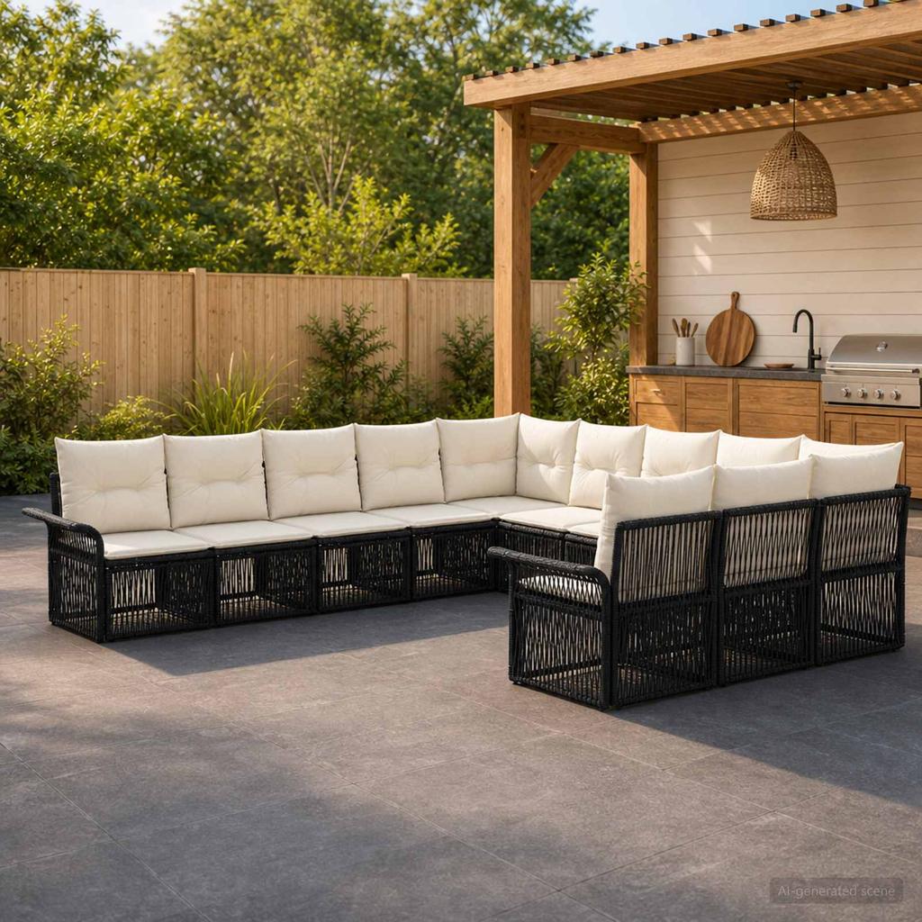 Garden Sofa Set 11 Pieces Black Poly Rattan