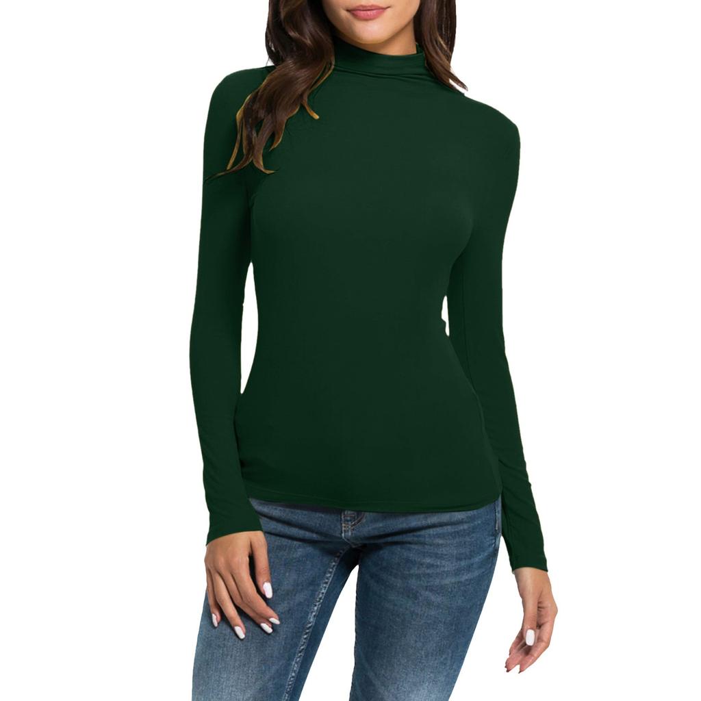 Women's Fashion Slim-Fit Stretch Base Layer Top Solid Colour Long-Sleeved Blouse