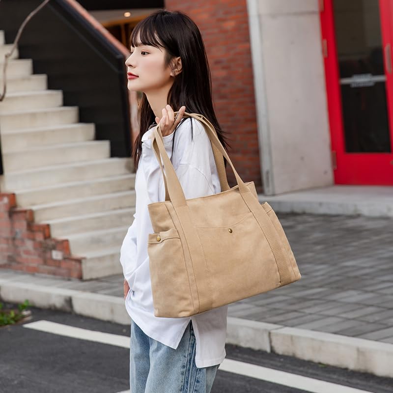 [Yocipa] женская и мужская сумка-тоут Большая холщовая легкая сумка через плечо для поездок на работу Большая вместимость для поездок в школу многофункциональная сумка через плечо