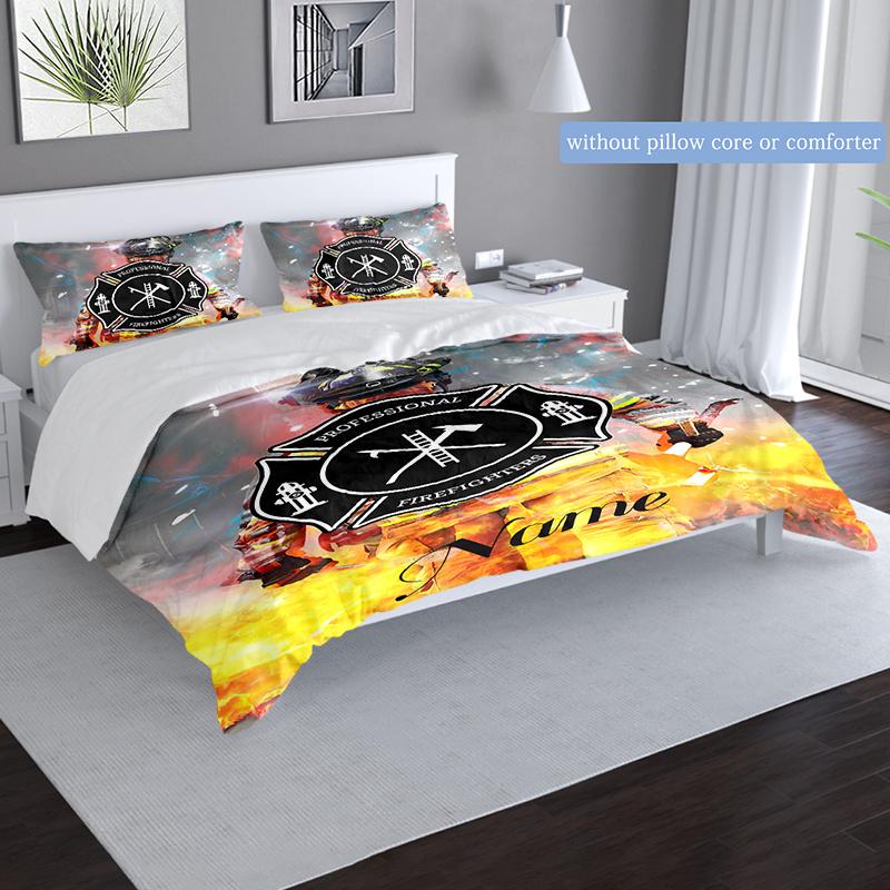Firefightingpattern Customize Your Name Duvet Cover Soft Bedding Set For Bedroom Guest Room And Dorm Decoration Threepiece Set Includes 1 Duvet Cover