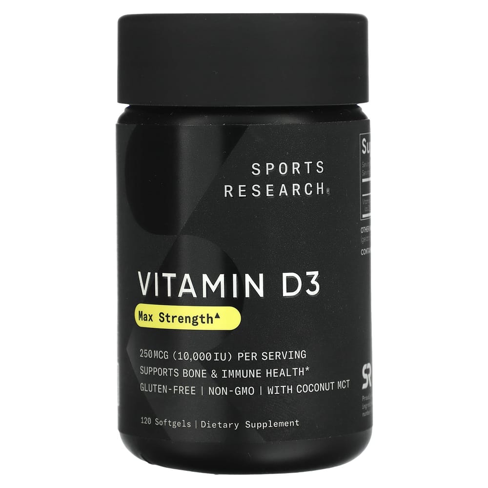 Sports Research Vitamin D3 Max Strength 250mcg (10000IU) Softgels, 120 Count