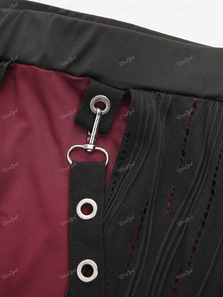 Юбка в рубчик Rosegal размера плюс Revit с кружевной отделкой и люверсами из ленты с вырезом