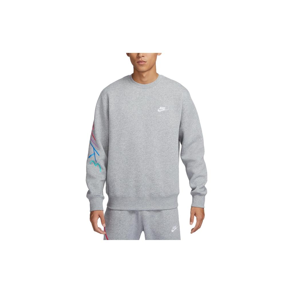 Nike Клубный флисовый свитшот с круглым вырезом и вышитым логотипом, мужские топы, серый FB7476-063