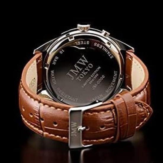 Часы Advanced Moon Phase из натуральной кожи с ремешком с римскими цифрами, водонепроницаемостью 100 м, тахиметром, подарок на 300 экземпляров, подарок на день [JMW TOKYO]