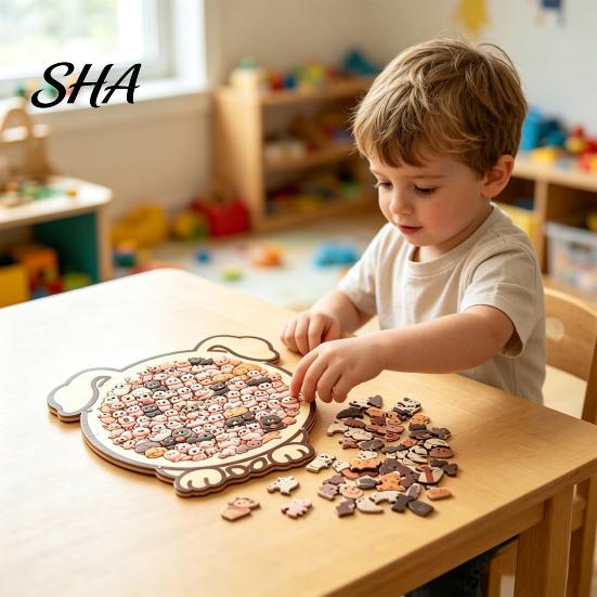 Kids Learning Puzzle Wooden Animal Jigsaw Puzzle, Pig Rabbit Theme Difficult Game Challenge Game, Adults Toy for Desk Decoration