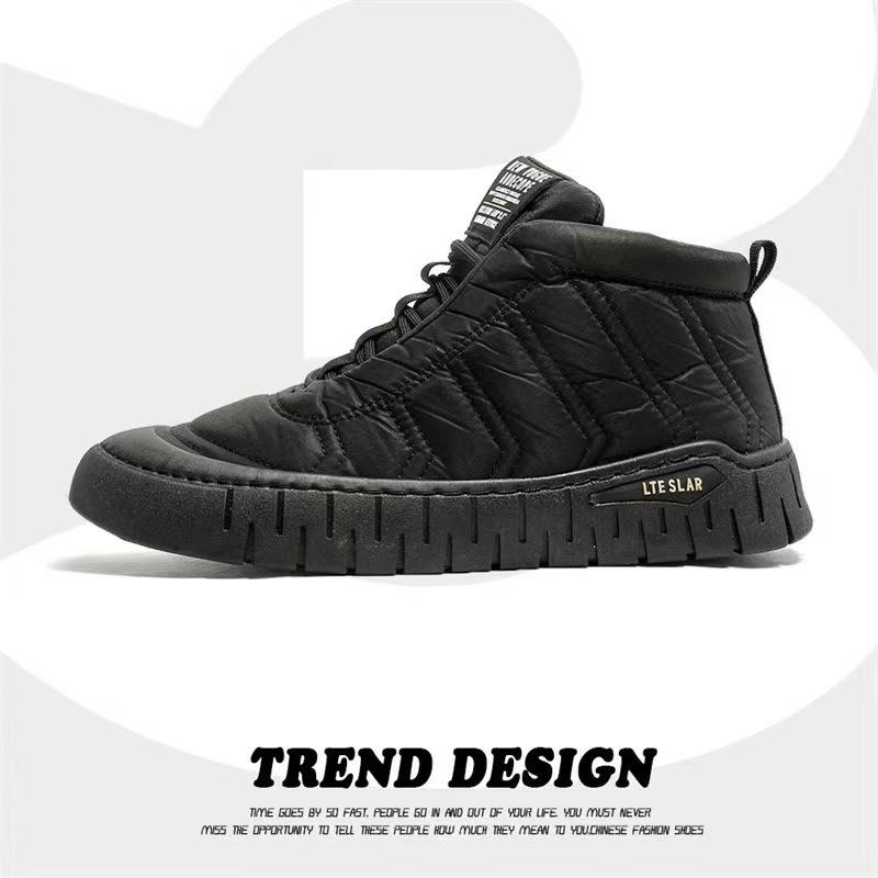 Высокие бархатные мужские туфли зима новые для улицы досуга теплые хлопковые кожаные туфли водонепроницаемые и морозостойкие рабочие средства защиты труда зимние ботинки