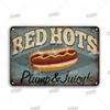 Tin Sign FastFood Pizza Hot Dog Hamburgers Ice Cream Fries Pop Corn Metal Vintage Plaque Metal Retro Plate Kitchen Wall Decor