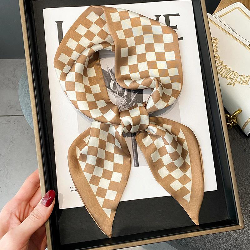 Модный принт шарф с лентой для волос, женский шейный галстук, сумка, шарфы, атласные шелковые узкие платки, женские платки с цветочными полосами, новинка 2022 года