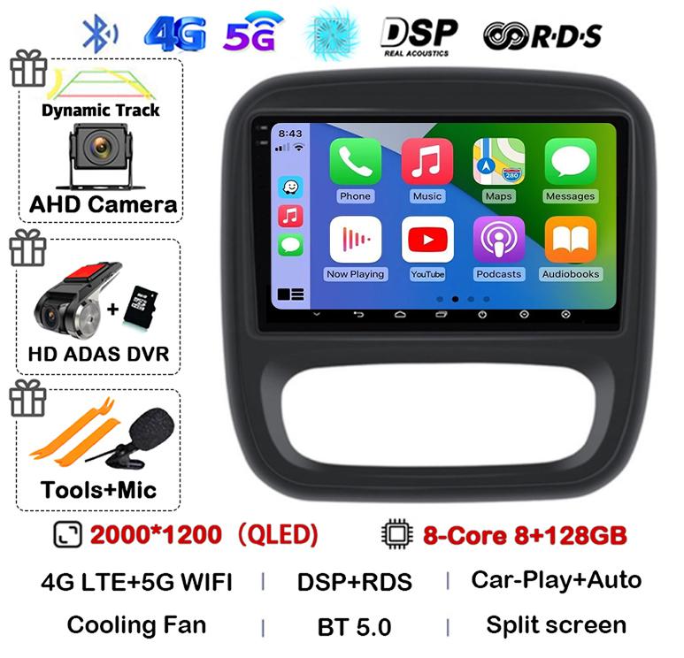 Android 14 Carplay Auto для Renault Trafic 3 2014-2021 Opel Vivaro B 2014-2018 BT Авторадио GPS Мультимедийный Плеер Стерео WIFI+4G