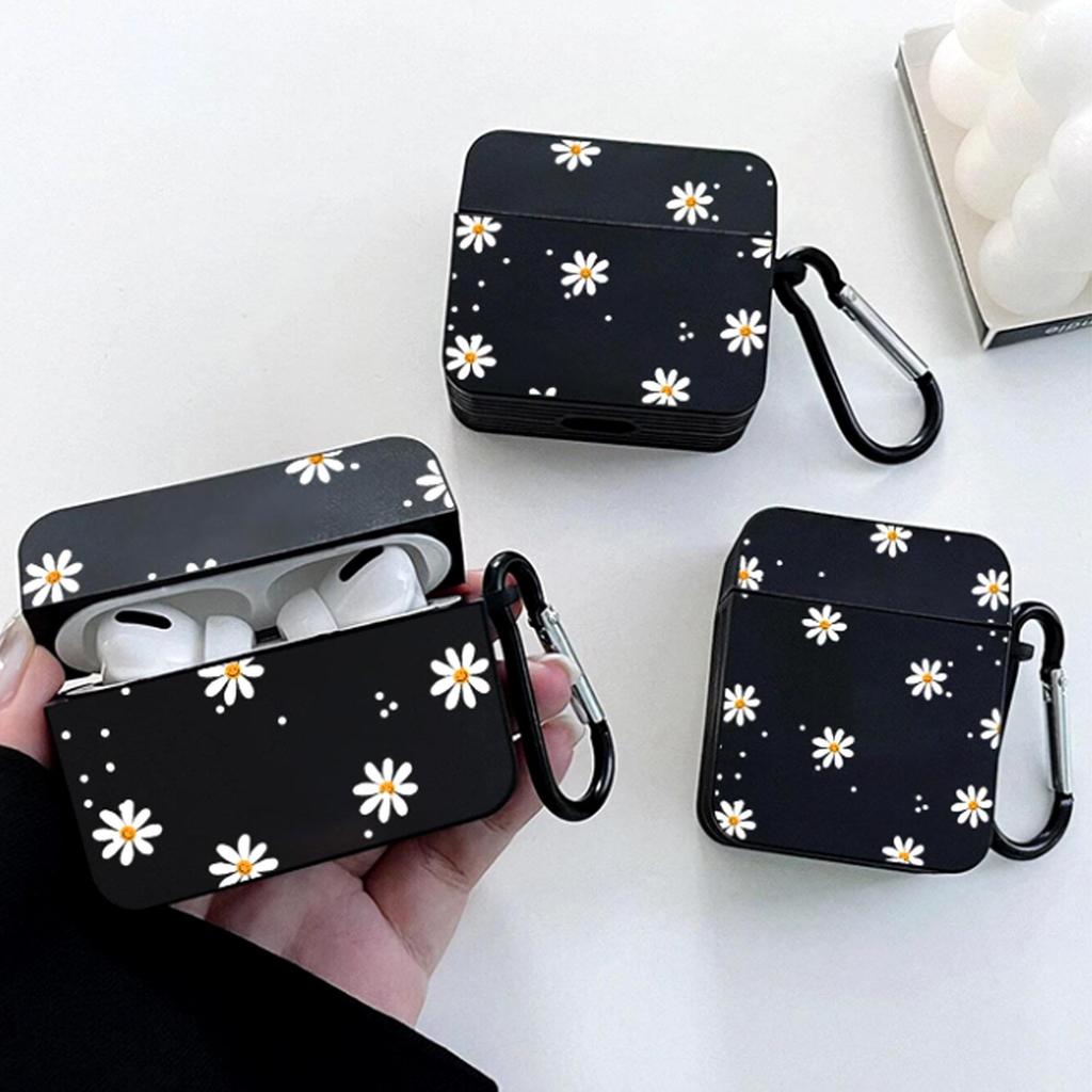 Simple wind small daisy for apple AirPods bluetooth headset protective case black matte square case