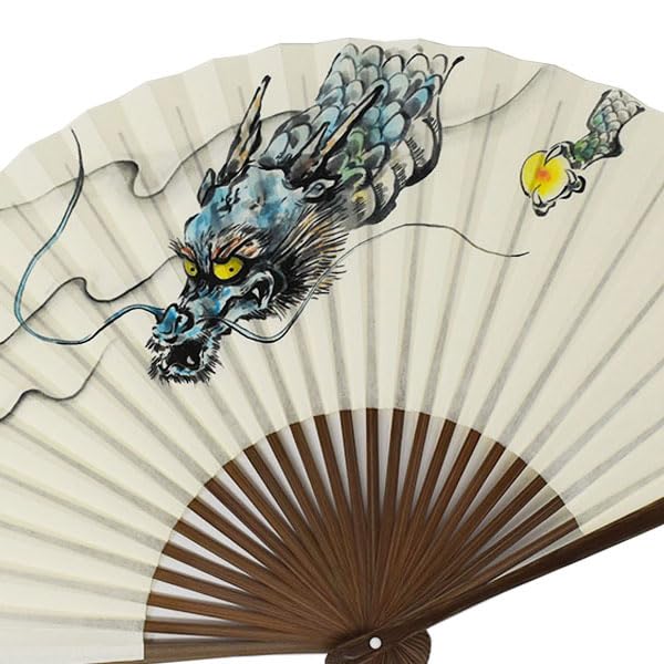 Kimono Kyoto Antibacterial Japanese Paper Four Sacred 22cm [Stylish Iroha] Fan, Fan, Beasts, Karaki, Men's, (Seiryu)