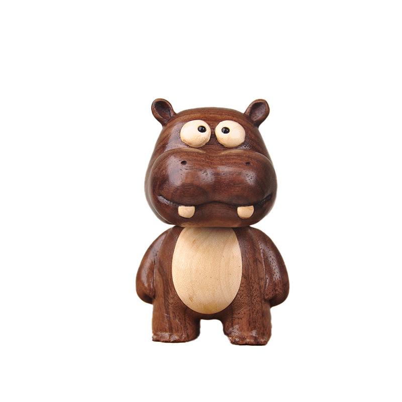 Creative Wooden Crafts: Little Prince Hippo Wood Ornament with Solid Wood Base