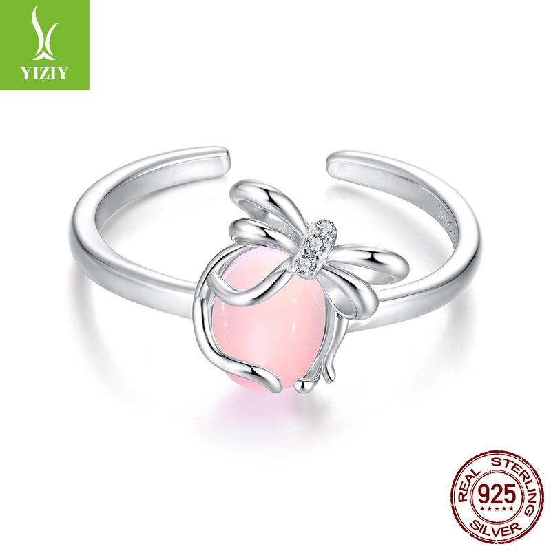 Pink Bow Open Ring For Girlfriend, Sweet And Romantic S925 Sterling Silver Ring Jewelry.