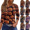 Women's Fashion Casual Three-quarter Sleeve Halloween Printed Round Neck Top