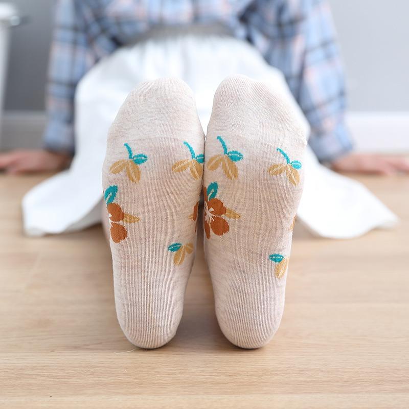 10 пар женских носков средней длины с цветочным рисунком из хлопка в винтажном стиле, новинка, теплые повседневные носки до щиколотки с оборками