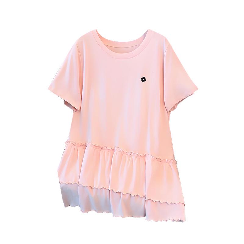 Новая женская футболка большого размера, свободная, стройнящая, с длинным рукавом (Доступно в 200/300/350 цзиней) 9117