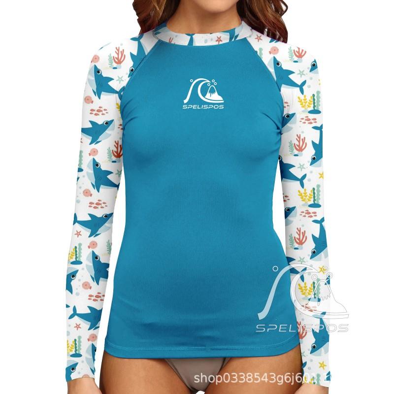 Womens Quick-Dry Rash Guard Surfing Diving Swimming UV Protection Printed Spandex Lycra Top