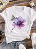 (Asian Size) Clothing T Shirt Watercolor Flower Style 90s Fashion Ladies Casual Women Tee Top Short Sleeve Print Lady Female Graphic T-shirts
