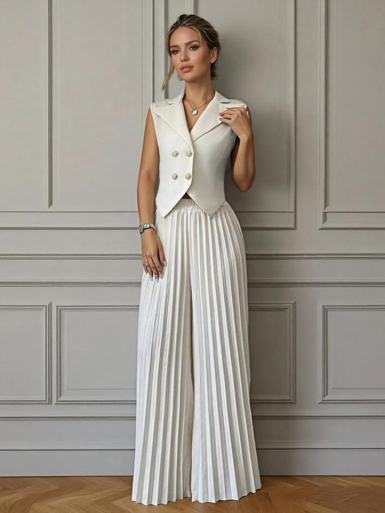 Женский Новый Модный Комплект: Жилет-Кардиган и Плиссированные Брюки, Комплект из Длинных Брюк для Женщин